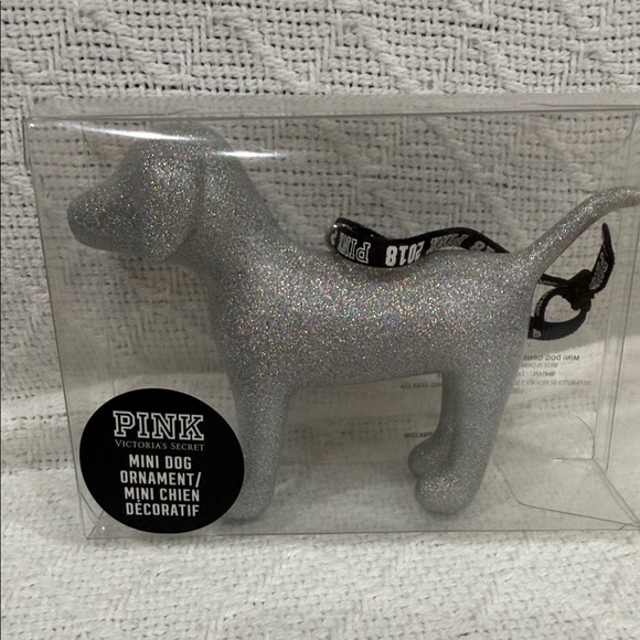 PINK Victoria's Secret Glittery Silver Dog Ornament - Picture 1 of 2